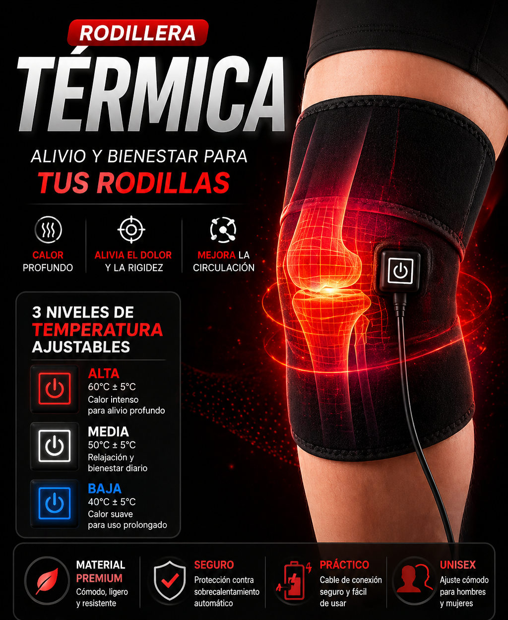rodillera térmica - Potencia tu movimiento, elimina el dolor - 50% de descuento